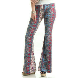 Womens Boho Paisley Print Bell Bottoms, Large